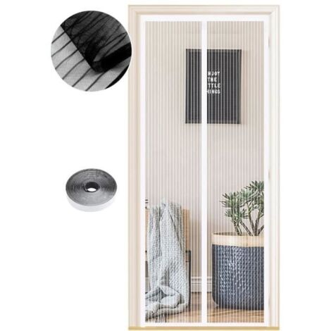 Moustiquaire Magnétique pour Portes, Différentes Tailles,140 x 210cm, Puissants Aimants, Fermeture Automatique, Rayures Blanches