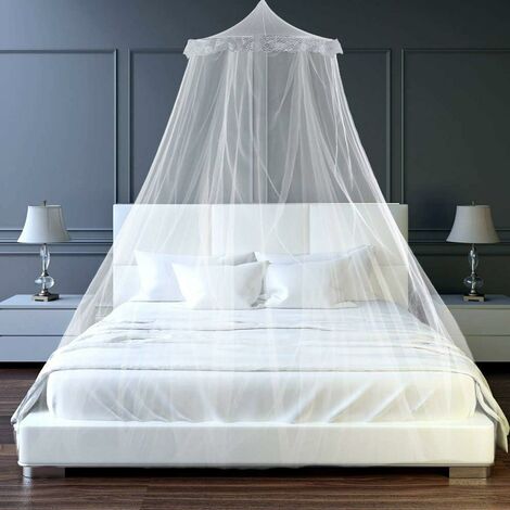 Moustiquaire, moustiquaire de lit grande moustiquaire en polyester pour lits simples et doubles, poteaux 1pcs, moustiquaire à baldaquin intérieur et extérieur - blanc