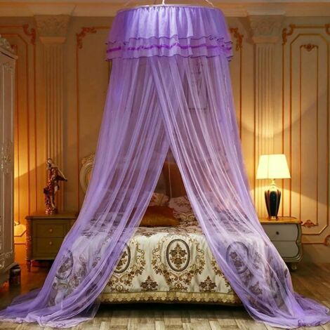 Moustiquaire, moustiquaire princesse en dentelle à double lits à dôme rond, moustiquaire pour grand lit double sans perçage, tente princesse pour bébé, fille ou enfant, pour lit simple à très grand li