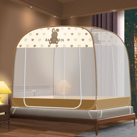 Moustiquaire pliable enfant 150x200 cm, ciel de lit respirant, double porte, pour lits simples/doubles,Lapin de luxe léger
