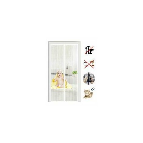Moustiquaire Porte à Fermeture Aimantée, Rideau de Porte Anti Mouche, Fermeture Auto, Kit d'Installation, Bande Adhésive 120x220CM Blanc