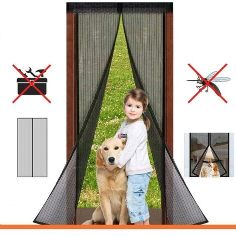 Moustiquaire Porte à Fermeture Aimantée Rideau de Porte Anti Mouche Fermeture Auto Kit d'Installation Bande Adhésive 120x220CM Noir