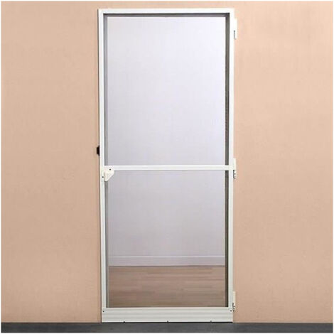 Moustiquaire porte battante aluminium blanc 220x100 cm – Ouverture 180° avec retour automatique – Joints brosse étanchéité optimale – Toile fibre de verre