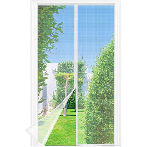 Moustiquaire Porte Fenêtre, 100 x 200 CM - Maille Fine BLANC Rideau Anti Mouche, Se Ferme Tout Seul, La Bande Ve1cro au Sommet du Volet Magnétique a Été Élargie à 3,8 CM
