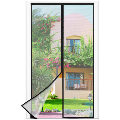 Moustiquaire Porte Fenêtre, 110 x 210 CM - Maille Fine NOIRE Rideau Anti Mouche, Se Ferme Tout Seul, La Bande Ve1cro au Sommet du Volet Magnétique a Été Élargie à 3,8 CM
