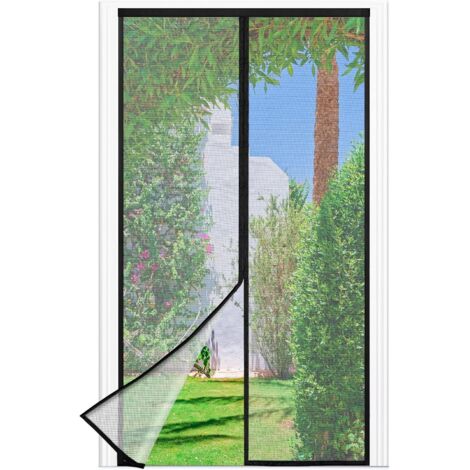 Moustiquaire Porte Fenêtre, 90 x 205 CM - Maille Fine NOIRE Rideau Anti Mouche, Se Ferme Tout Seul, La Bande Ve1cro au Sommet du Volet Magnétique a Été Élargie à 3,8 CM