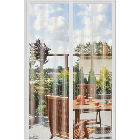 Moustiquaire Porte Fenetre Aimantée Magnetique, Rideaux Anti Mouches pour Porte, Rideaux Toile Insect Ecran, Moustiquaire Baie Vitree Coulissante, Magnétique Moustique Sans Perçage (150 x 240cm, Blanc