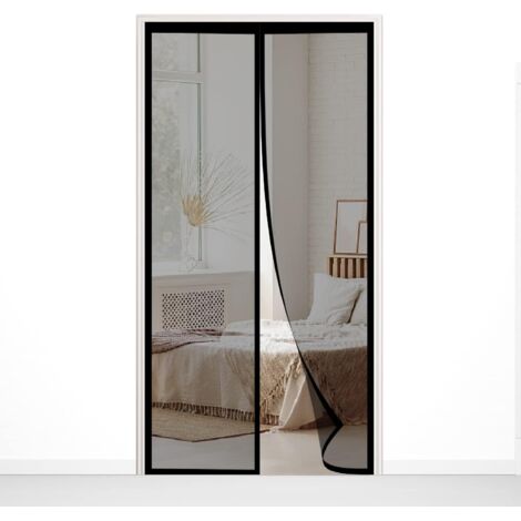 Moustiquaire Porte Fenetre Aimantée Magnetique, Rideaux Anti Mouches pour Porte, Rideaux Toile Insect Ecran, Moustiquaire Baie Vitree Coulissante, Magnétique Moustique Sans Perçage (90 x 210cm, noir)