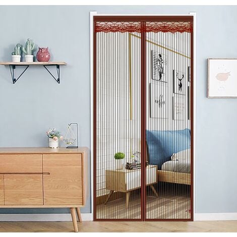 Moustiquaire Porte Fenetre Aimantée Magnetique, Rideaux Anti Mouches pour Porte, Rideaux Toile Insect Ecran, Moustiquaire Baie Vitree Coulissante, Magnétique Moustique Sans Perçage，Brun 140x220cm