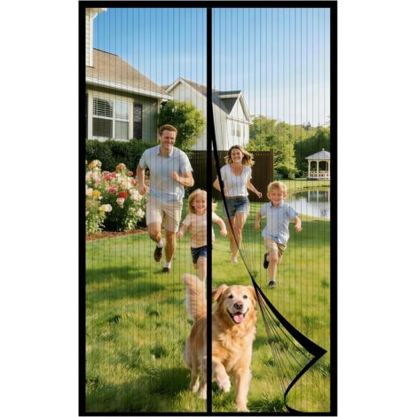Moustiquaire Porte Fenetre Magnétique 100x230CM, Rideau Anti Mouche, Rideaux Aimantée Sans Percage, Moustiquaires Ementer Aimanté pour Porte Exterieur, Balcon, Camping car, Terrasse (Noir)