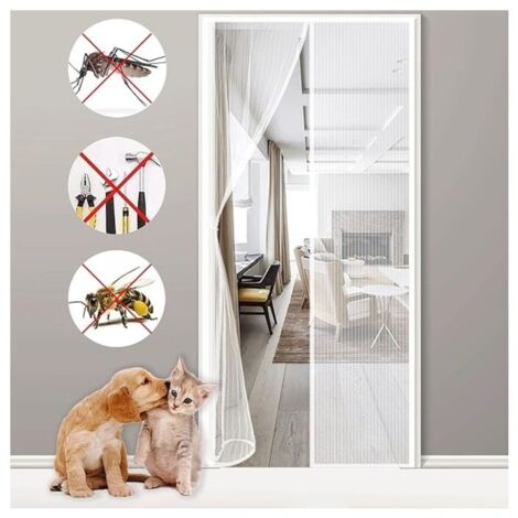 Moustiquaire Porte Fenêtre Magnétique 140x210cm Blanc moustiquaire porte fenetre Anti Mosquito Magnet avec Durable Maille, Fermeture Automatique Rideaux Moustiquaire Porte, Fly Screen