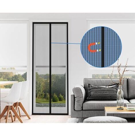 Moustiquaire Porte Fenetre Magnetique 80×200cm, Rideau Anti Insecte Mouche, Moustiquaire Baie Vitree Coulissante Magnétique, Rideaux Fenêtre Aimantée Sans Perage Noir