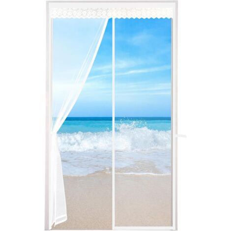 Moustiquaire Porte Fenetre Magnétique,100x210cm Respirante Moustiquaire porte fenetre magnetique, Postuler à Porte Arrière, Intérieur et Extérieur ainsi,Blanc