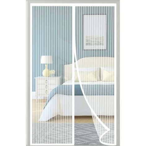 Moustiquaire Porte Fenetre Magnétique,120X210 CM Rideau Moustiquaire Aimantée Fermeture Automatique Maille Ultra Fine Adhésive Installation Sans Perçage Garde l'Air Frais à l’Intérieur, Blanc