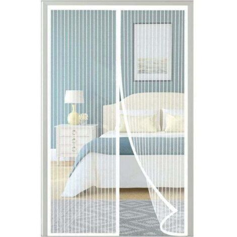 Moustiquaire Porte Fenetre Magnétique,120X210 CM Rideau Moustiquaire Aimantée Fermeture Automatique Maille Ultra Fine Adhésive Installation Sans Perçage Garde l'Air Frais à l’Intérieur, Blanc