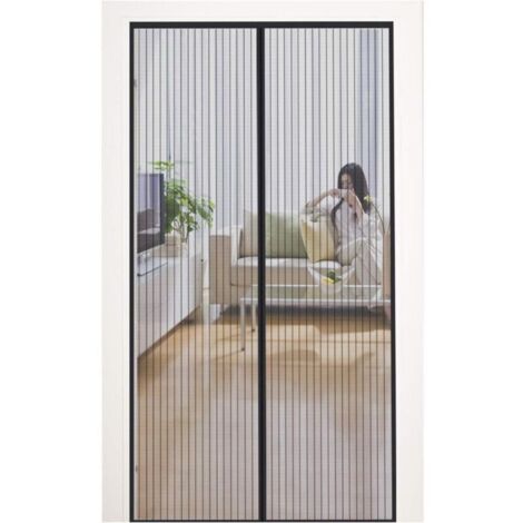 Moustiquaire Porte Magnétique 80x210cm Noir, Maille Polyester, Fixation Bandes Adhésives Sans Perçage