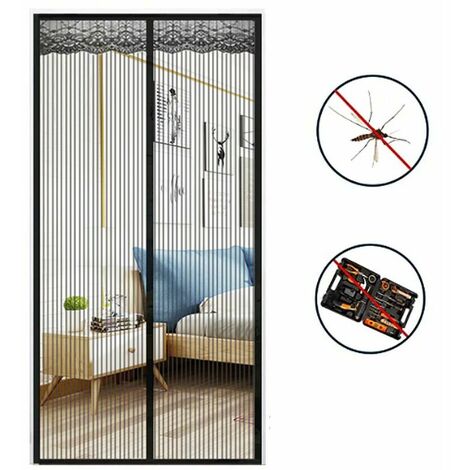 Moustiquaire Porte Magnétique 90x210 cm, Maille Ultra Fine, Fermeture Aimantée, Bande Adhesive Sans Perçage, Moustiquaire sont parfaites Pour Couloirs, Patio, Portes - Noir