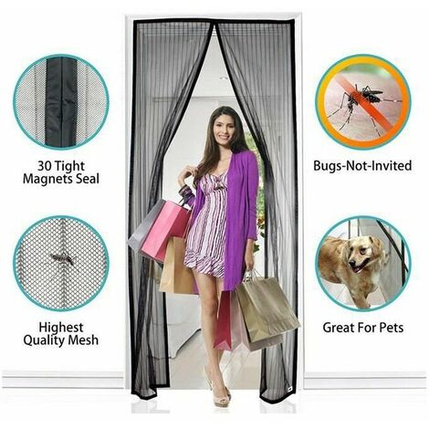 Moustiquaire Porte Magnétique Anti-Mouche Bande Adhésive Fermeture Automatique 100 Cm 210 Cm Noir Accessoires de fenêtre et volet