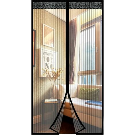 Moustiquaire porte Magnétique, Moustiquaire à Fermeture Aimantée Moustiquaire porte Fenetre Rideau 90x210cm Maille Fine avec Rubans Adhésifs Facile à installer pour Couloirs Portes Patio - Noir,Lilari