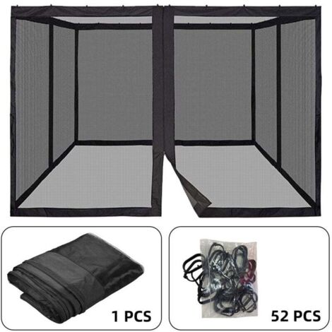 Moustiquaire pour auvent de terrasse, moustiquaire pour porche, patio et espaces de vie extérieurs, murs de terrasse à 4 panneaux avec fermeture éclair,360x360cm Noir,DUBUNS