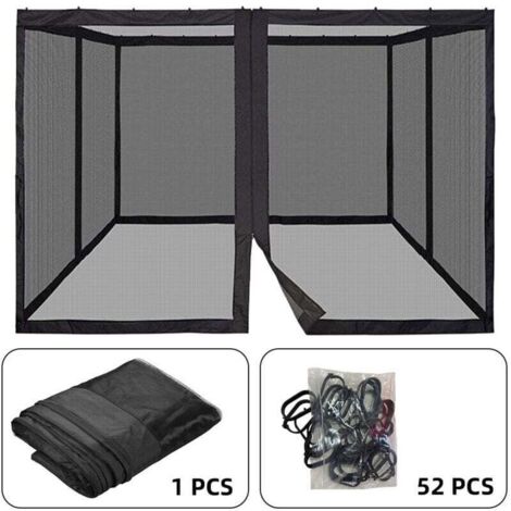 Moustiquaire pour auvent de terrasse, moustiquaire pour porche, patio et espaces de vie extérieurs, murs de terrasse à 4 panneaux avec fermeture éclair,360x360cm Noir,DUBUNS
