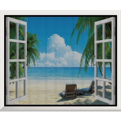Moustiquaire pour fenêtres, 150x200 cm, moustiquaire auto-adhésive, sans perçage, convient aux fenêtres de balcon, de salon et de terrasse, noire.
