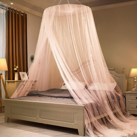 Moustiquaire pour lit double king size, rideau de lit à baldaquin, moustiquaire dôme, décoration de lit double, convient pour berceau de 1,8 × 2 m, lit pour tout-petit et lit pour adulte (rose)