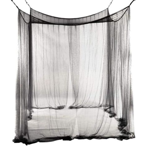 Moustiquaire pour lit double, rectangulaire de couleur unie avec 4 ouvertures, installation facile, Polyester, Noir , 190cm x 210cm x 240cm-Fei Yu