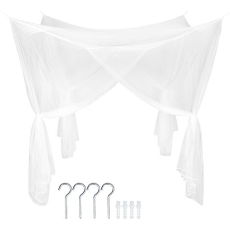Moustiquaire de lit en polyester 220x200x210 cm – Filet à mailles serrées pour lits simples et doubles – Installation facile avec crochets