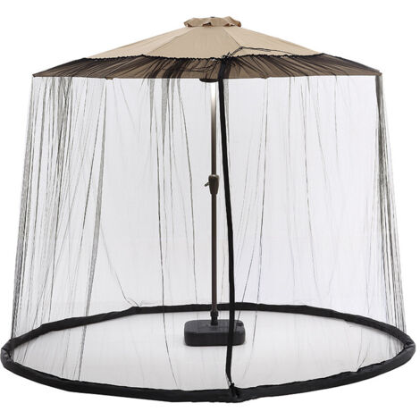 Moustiquaire pour parapluie de terrasse avec double fermeture éclair et cordon de serrage supérieur réglable, noir