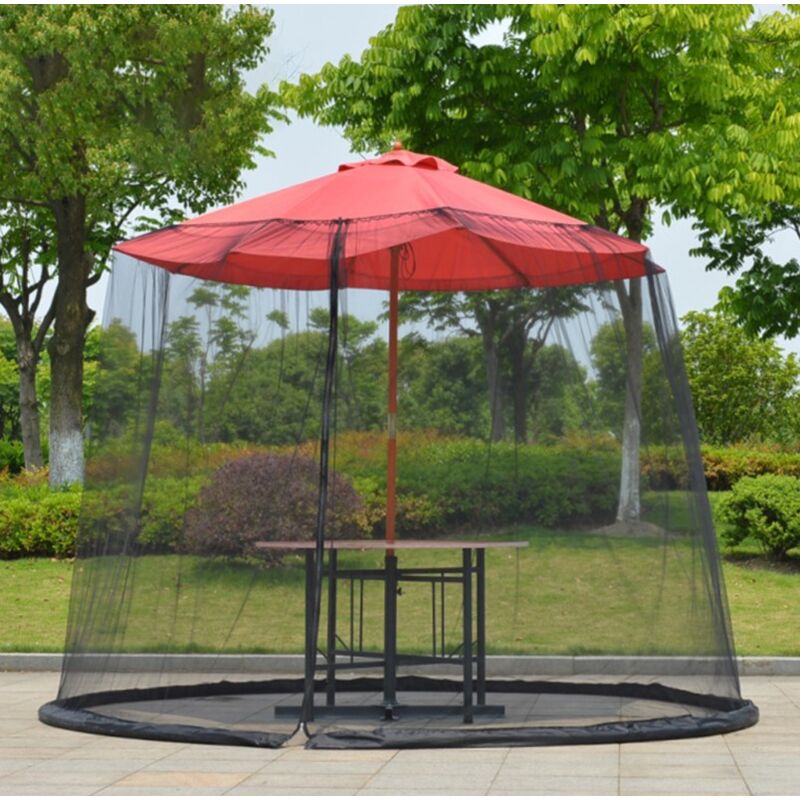Moustiquaire pour Parapluie(300x230cm,noir), Moustiquaire d'extérieur avec Fermeture éclair, Moustiquaire Anti-Insectes pour Salle à Manger