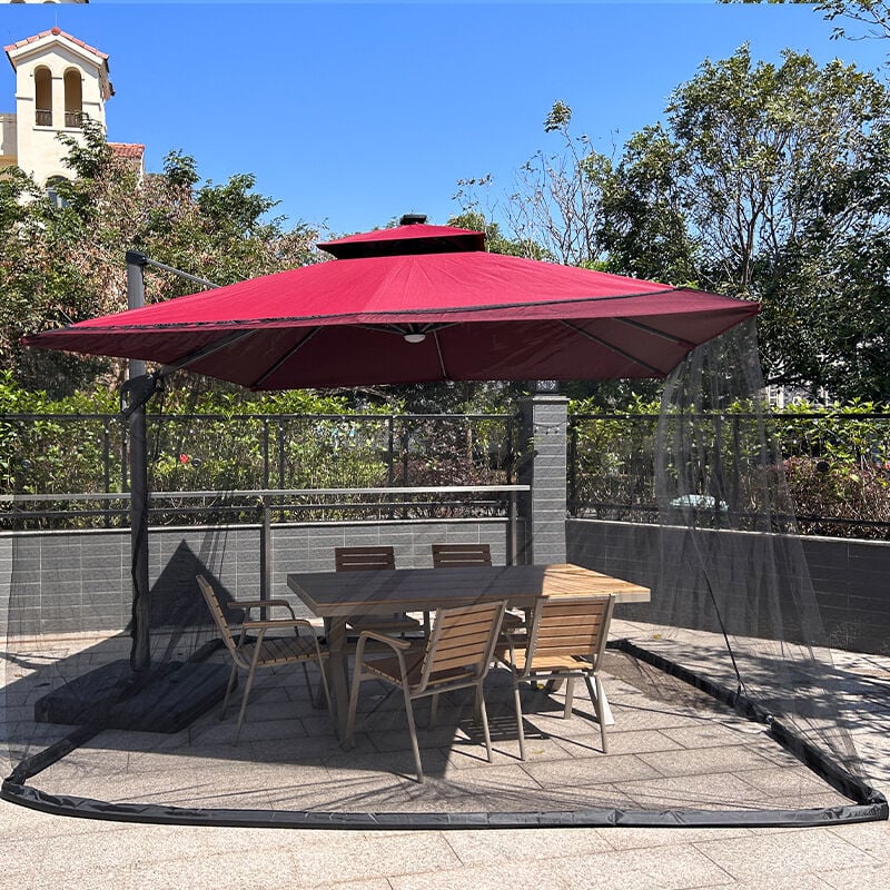 Kcvv - Moustiquaire pour parasol de terrasse, auvent en maille, parasol d'extérieur de 12 à 13 pieds avec maille en polyester, base remplissable