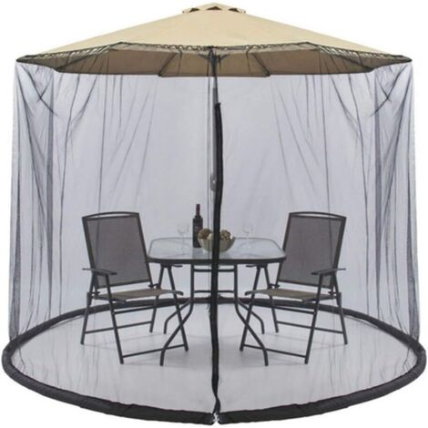 Moustiquaire pour Parasol de Terrasse en Polyester, Compatible avec les Parasols de 2,7 à 3 m et les Tables de Terrasse. Transformez Votre Parasol en Gazebo. 300 &