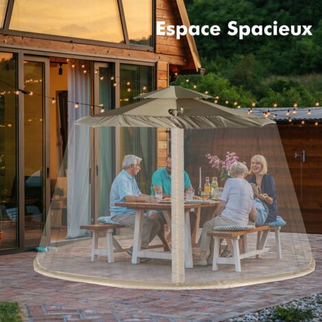 Moustiquaire pour Parasol en Maille Polyester avec Fermeture Eclair et Base Remplissable pour Parasol de ø2,5 à 3 m Beige