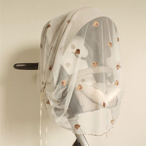Moustiquaire pour poussette - Moustiquaire durable pour poussette de bébé - Moustiquaire parfaite pour poussettes, berceaux, berceaux, parcs, mini berceau portable (broderie d'ours)