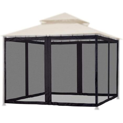 Moustiquaire pour tonnelle, filet de jardin extérieur, 48 crochets, fermeture éclair double face (noir)