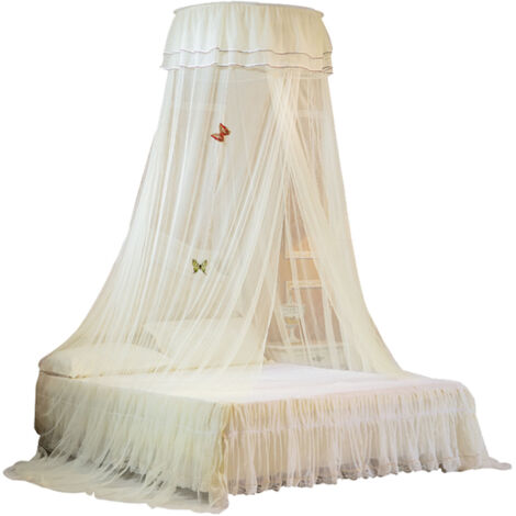 Moustiquaire Princesse à Dôme Simple avec Dentelle Blanche - Suspension Haute et Résistante pour Intérieur Élégant-KZQ