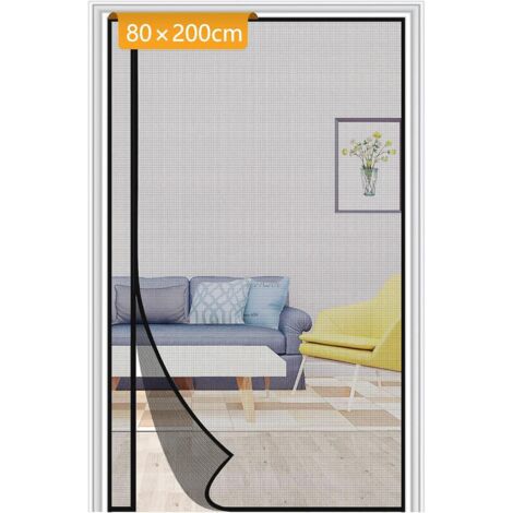moustiquaire Rideau  Fermeture Aimante 80x200cm Rversible  Ouverture Latrale Gauche Et Droit Maille Anti-insectes Noir