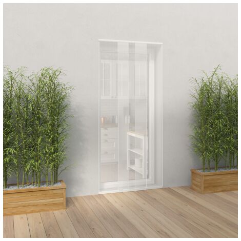 Moustiquaire rideau H230 cm x L100 cm – Blanc – 3 bandes en fibre de verre avec poids de lestage – Spécial passages intensifs – Moustikit