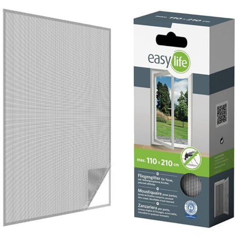 Moustiquaire, Sans perçage, pour Porte 110 x 210 cm, Anthracite, Polyester, Bande Auto-Agrippante