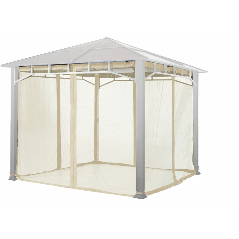 Moustiquaires (4 toiles) pour tonnelle de jardin Toolport Sunset Deluxe 3x3 m, couleur champagne