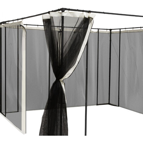 Moustiquaires pour tonnelle barnum pavillon de jardin 3 x 3 m - lot de 4 moustiquaires zippées + crochets d'attaches - polyester nylon