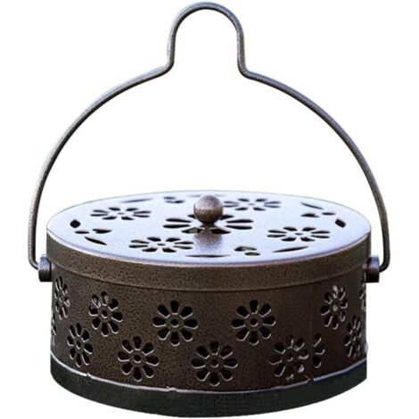 Moustique Porte Bobine, Support Bobine de Moustique Classique Porte-encens de Conception Creuse Florale en Métal Sécurité Anti-brûlure avec Poignée Couvercle pour Maison Et Jardin Extérieur