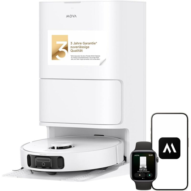 MOVA E40 Ultra – Saug- & Wischroboter mit Auto-Entleerung, 19.000 Pa, MaxiReach-Wischmopp, All-in-One-Station