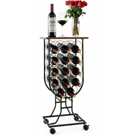Movable Wine Storage Organizer 14 Bottles Wine Rack w/Detachable Lockable Wheels