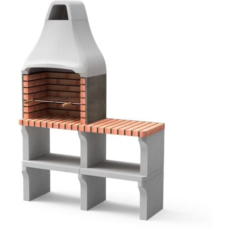 MOVELAR - Barbacoa de Obra Prefabricada de Leña y Carbón Modelo New Iberia Plus XL con Mini Soporte Lateral (Gris, Naranja - 128 x 47 x 190 cm) REF: M00196 - Cocina de Exterior para Jardín o Patio