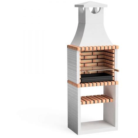 MOVELAR - Barbacoa de Obra Prefabricada de Leña y Carbón Modelo Nola Plus (Blanco, Naranja - 70 x 47 x 221 cm) REF: M00139 - Cocina de Exterior para Jardín o Patio
