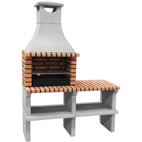 MOVELAR - Barbacoa de Obra Prefabricada de Leña y Carbón Modelo Sines XL (Gris, Naranja - 144 x 58 x 200 cm) REF: 3530/3 - Cocina de Exterior para Jardín o Patio