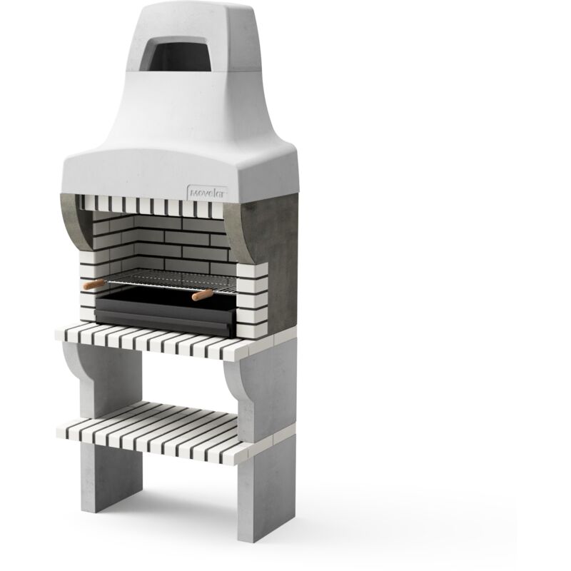 Movelar - Barbecue préfabriqué à bois et charbon de bois en béton réfractaire modèle Bailen Plus (Gris Beige - 86,5 x 58 x 220 cm) ref: 8888