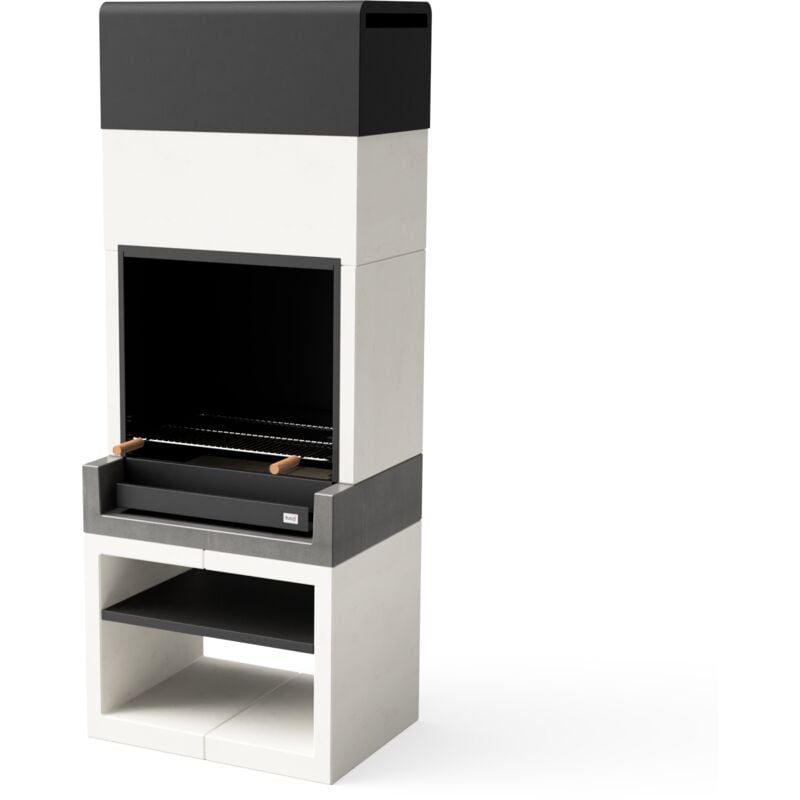 TUOZI - Barbecue fixe pour bois et charbon modèle KITAWAY (Gris/Blanc - 84 x 63 x 223 cm) REF: T00560 - Grande surface de cuisson extérieure